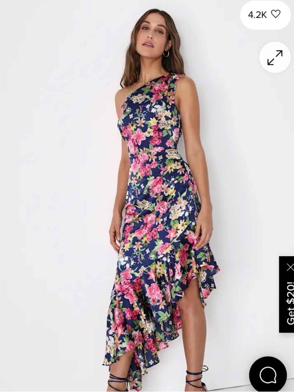 Lulu's Divinely Blooming Blue Multi Floral One-Shoulder Midi Dress BNWT XL